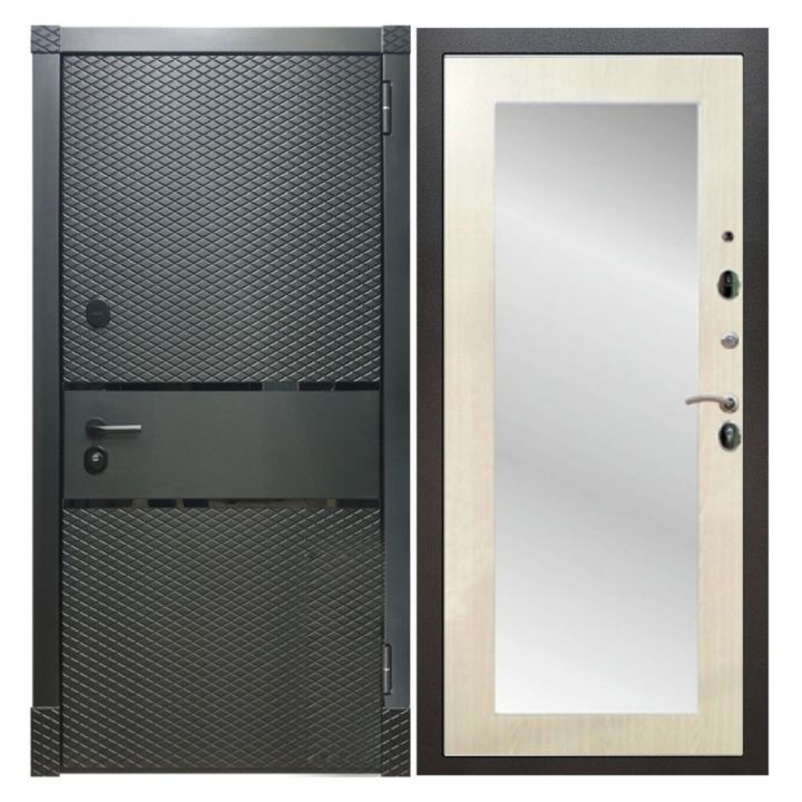 Дверь входная металлическая Армада Х15 Черный Кварц Зеркало 18 Лиственница беж