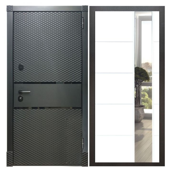 Дверь входная металлическая Армада Х15 Черный Кварц Зеркало ЛФЛС-19 Белый Софт