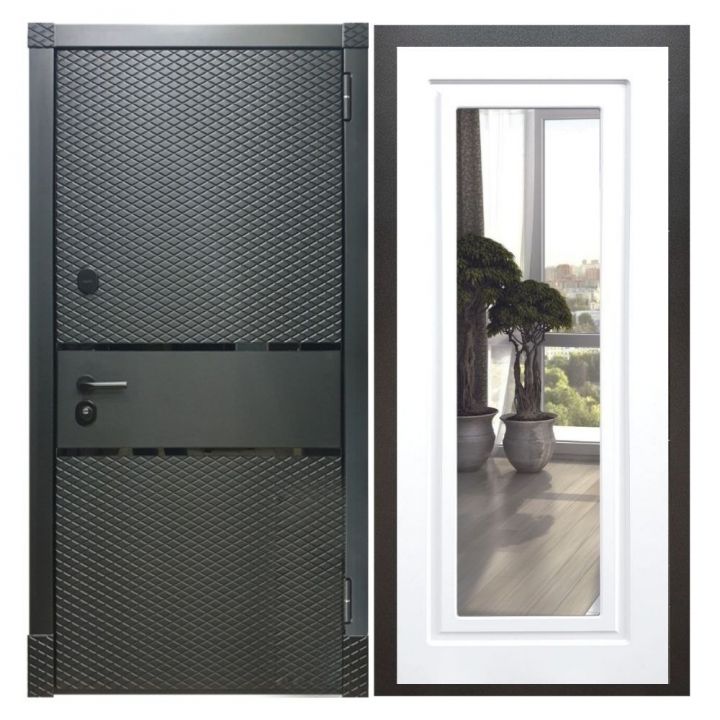 Дверь входная металлическая Армада Х15 Черный Кварц Зеркало Мини ФЛЗ-120 Белый Софт