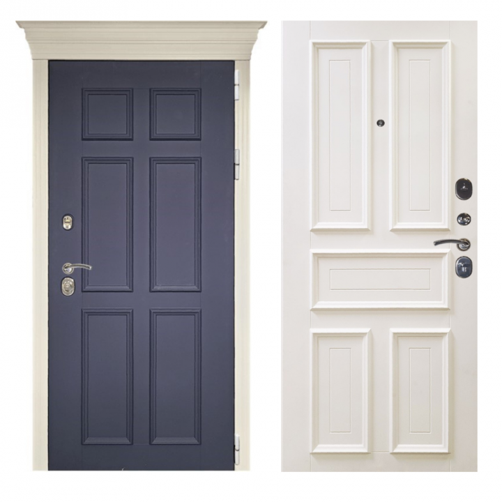 Входная дверь Заводские двери Стокгольм темно-синий / Уругвай шато крем металлическая
