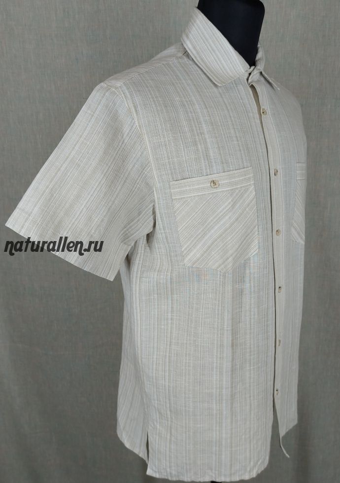 Мужская рубашка классическая бежевая в  полоску (рябь) короткий рукав