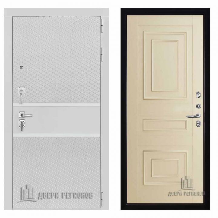 Дверь входная Двери Регионов Президент Тренд 2 Белый Матовый Флоренция 62001 Серена Керамик металлическая