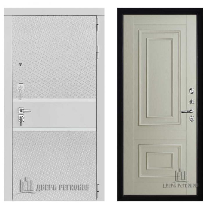 Дверь входная Двери Регионов Президент Тренд 2 Белый Матовый Флоренция 62002 Серена Светло-серый