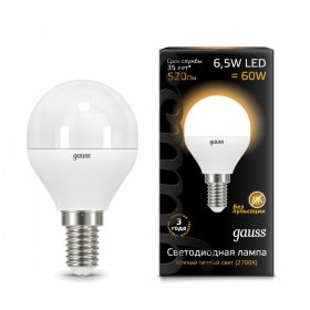 Лампа (LED) Светодиодная Gauss 6,5W E14 2700K Globe 105101107 / Гаус
