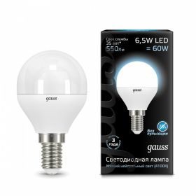 Лампа (LED) Светодиодная Gauss 6,5W E14 4100K Globe 105101207 / Гаус