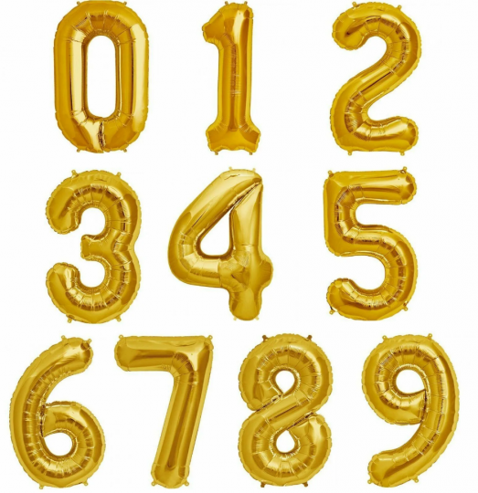 НОВИНКА! Цифры 0-9 золотые СРЕДНИЕ фольгированный шар с гелием