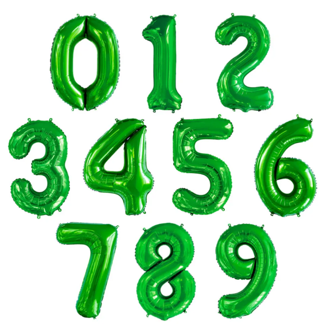 НОВИНКА! Цифры 0-9 зелёные СРЕДНИЕ фольгированный шар с гелием