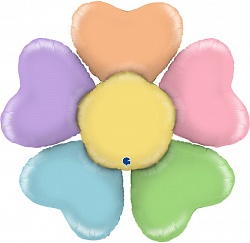 Шар (31''/79 см) Цветок, Лепестки Сердечки, Разноцветный, 1 шт., Grabo