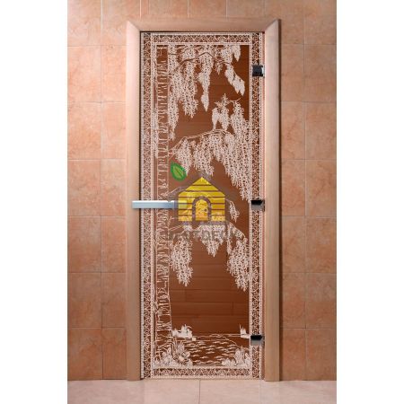 Дверь стеклянная для сауны бани DW "Березка бронза"