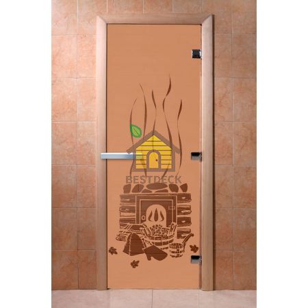 Дверь стеклянная для сауны бани DW "Банька бронза матовая"