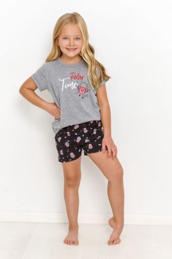 Пижама детская для девочек TARO Relax 2894-2895-01, футболка и шорты, серый
