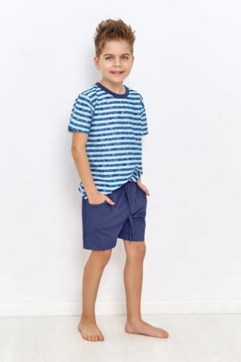 Пижама детская для мальчиков TARO Noah 2949-2950-01, футболка и шорты, темно-синий