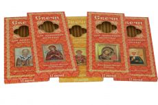 Подарочный набор восковых свечей 5уп по 12шт с молитвами святым