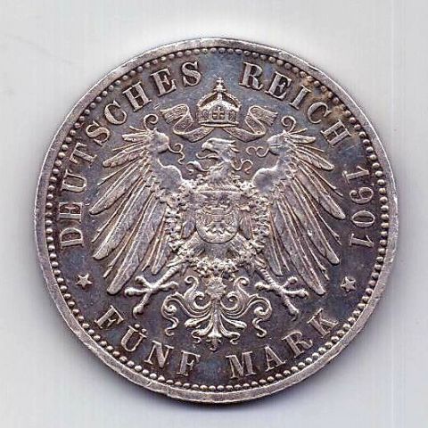 5 марок 1901 Пруссия AUNC- XF Германия
