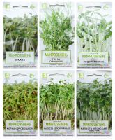 Набор микрозелени №2, 6 пакетиков: подсолнечник, кориандр, горох, брюква, капуста, мизуна