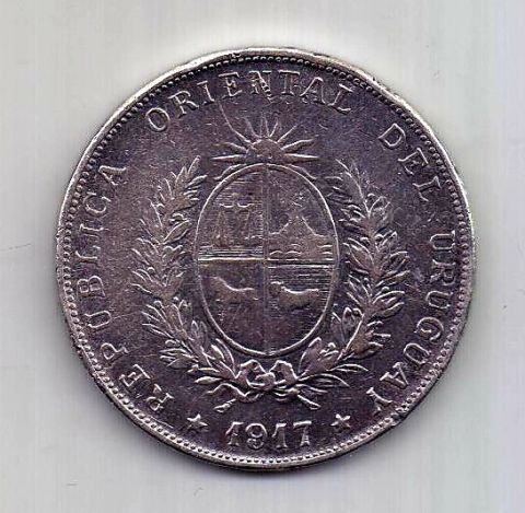 1 песо 1917 Уругвай XF Редкость