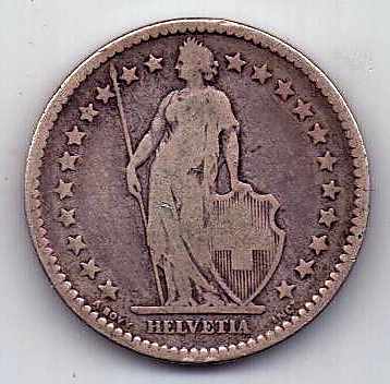 2 франка 1875 Швейцария Редкий год