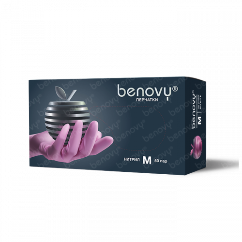 BENOVY Nitrile MultiColor, перчатки нитриловые, розовые, 50 пар в упаковке
