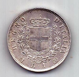 1 лира 1863 Италия UNC