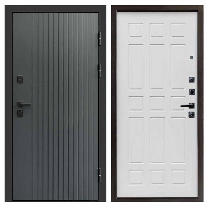 Входная дверь Termo-door Твист Грей BLACK Спарта белое дерево Металлическая