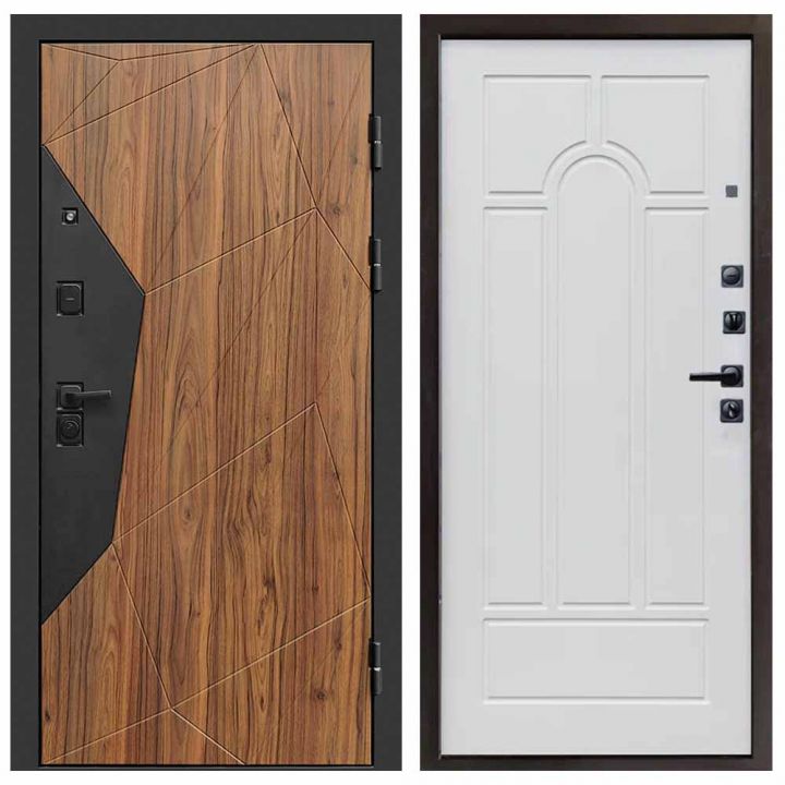 Входная дверь Termo-door Авангард BLACK Арка белое дерево Металлическая