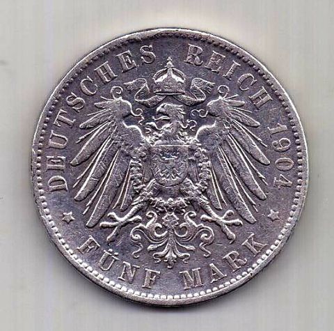 5 марок 1904 Гамбург AUNC Редкий год