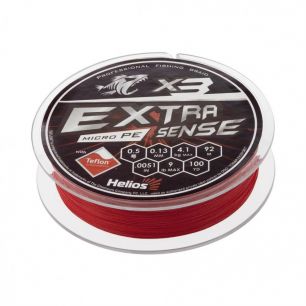 Шнур плетеный Helios Extrasense X3 PE 0.5/9LB 0,13мм 92м Red HS-ES-X3-0.5/9LB
