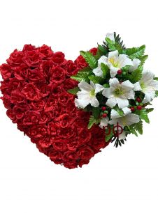 Фото - Ритуальный венок Сердце красные розы, белые лилии