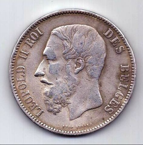 5 франков 1874 Бельгия Редкий год XF