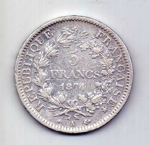 5 франков 1874 Франция XF