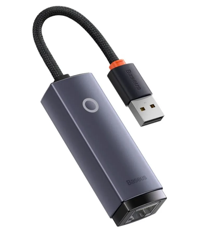Сетевой адаптер Baseus Lite Series Ethernet Adapter USB-A to RJ45 LAN Port (100Mbps Aluminum Alloy) Grey (WKQX000013)