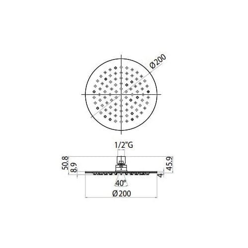 Верхний душ из нержавеющей стали Bossini Tetis Inox круглый потолочный 1 режим INI020 схема 2