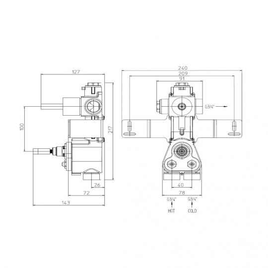 Встраиваемая часть термостатического смесителя Bossini APICE высокой пропускной способности на 1 выход, с вентилем Z030204000 (для Z035201 и Z035202) ФОТО