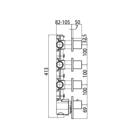 Встраиваемая часть термостатического смесителя Bossini APICE высокой пропускной способности на 6 выходов, с переключателями Z030273000 (для Z035205) схема 2