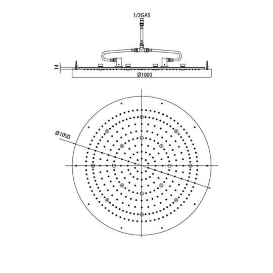 Верхний душ с подсветкой Bossini Dream XL круглый 1 режим WI0384 схема 2