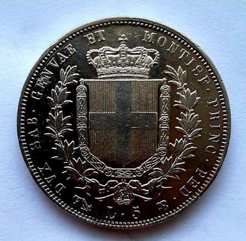 5 лир 1850 Сардиния UNC Италия