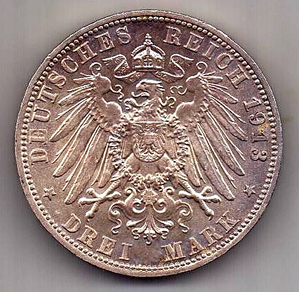 3 марки 1913 Бавария UNC Редкий год