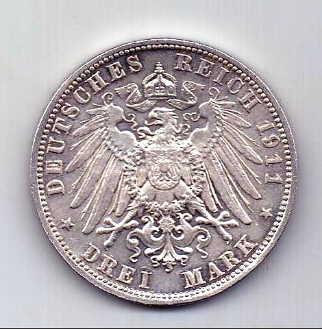 3 марки 1911 Бавария AUNC Германия