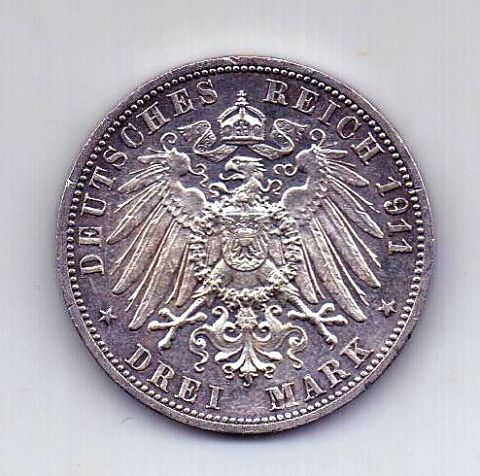 3 марки 1911 Вюртемберг AUNC Германия