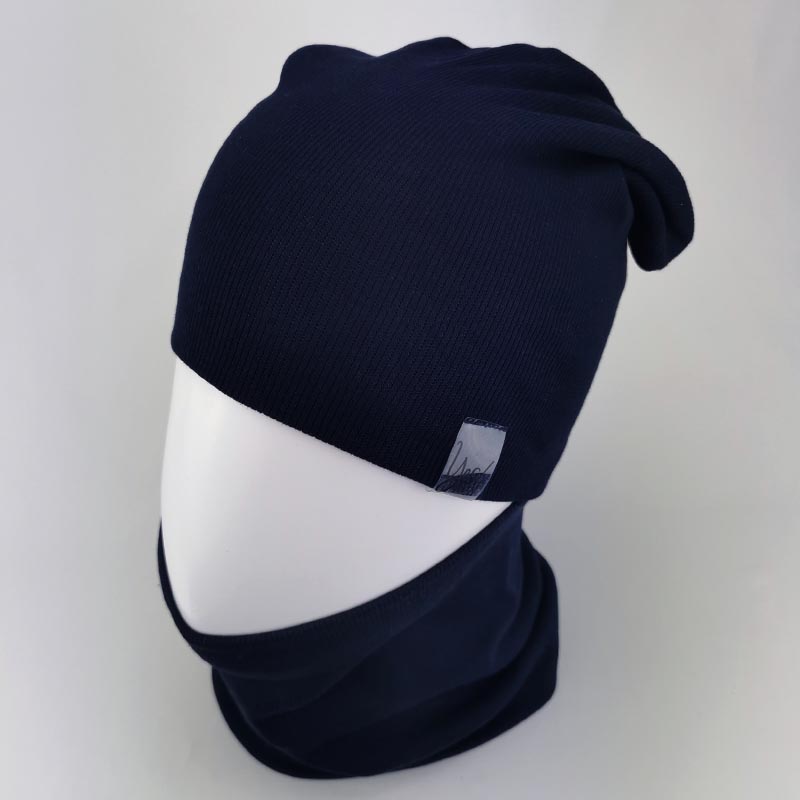 вм1437-74 Комплект двойной трикотажный кашкорсе шапка/снуд Yes сине-черный