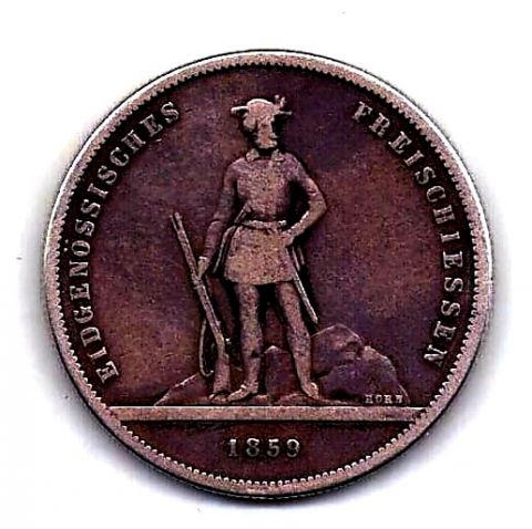 5 франков 1859 Цюрих Швейцария Редкость