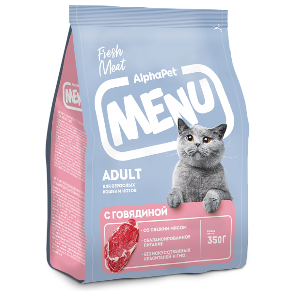 Сухой корм для кошек AlphaPet Menu Adult с говядиной