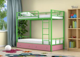 Двухъярусная кровать Ницца Зеленый ящики Розовый