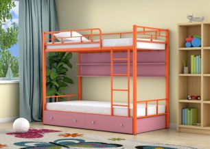 Двухъярусная кровать Ницца Оранжевый ящики полка Розовый