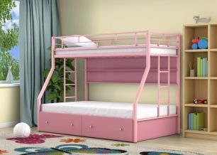 Двухъярусная кровать Милан Розовый ящики полка Розовый