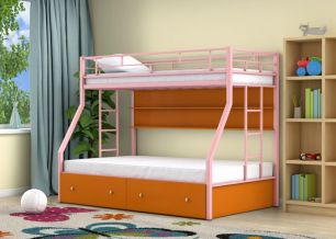 Двухъярусная кровать Милан Розовый ящики полка Оранжевый