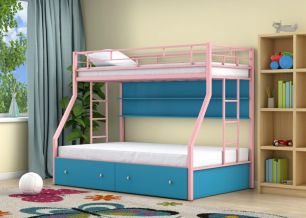 Двухъярусная кровать Милан Розовый ящики полка Голубой