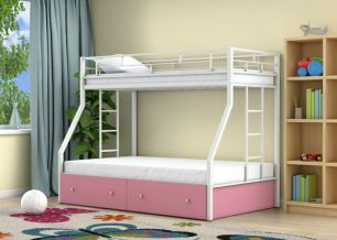 Двухъярусная кровать Милан Белый ящики Розовый
