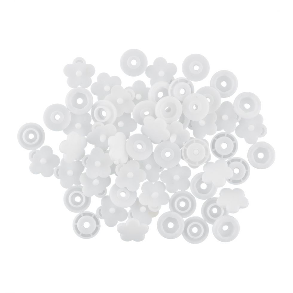 фото Кнопки пластиковые установочные Micron ЦВЕТОК Диаметр 12 мм 15 комплектов в упаковке Белый (POM-12 FL)