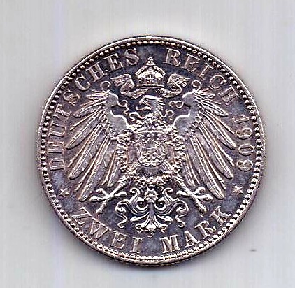 2 марки 1909 Саксония UNC Германия